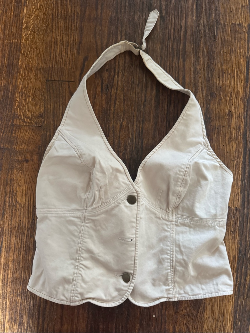 LONDONJEAN Cream Button-Front Halter Top